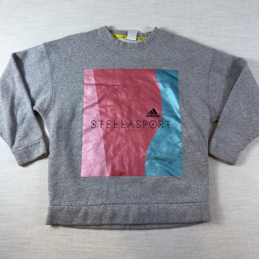 Adidas StellaSport Sweatshirt Womens M Gray Metallic Graphic Stella McCartney